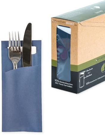 PG PrimeGuest SUPPLY Bestecktasche Prime Fit 85x190mm Bestecktaschen mit Serviette in Weiß Serviettentasche ideal für Gastronomie und Feiern (Dunkelblau, 100 Stück)