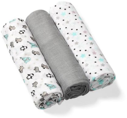 Baby Mullwindeln Bambus 70x70 3er Pack, weich allergikergeeignet Baby SpucktüchTop Geschenk zur Geburt … (grau)