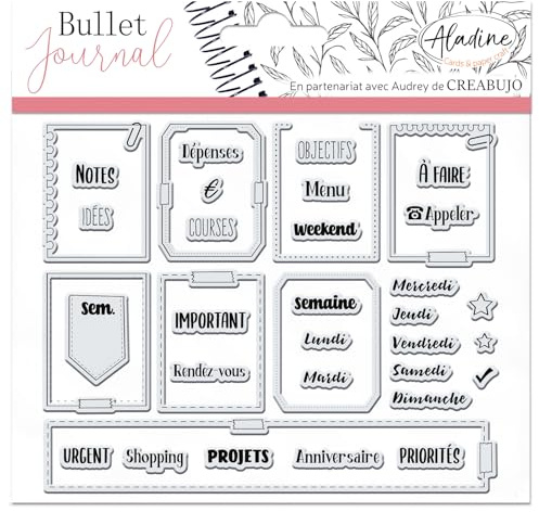 Aladine - Stampo Bullet Clear Wochenorganisation – Stempelplatte aus Schaumstoff, Silikonabdruck – ideal für Bullet Journal, Scrapbooking, Notizbücher – kreative Hobbys