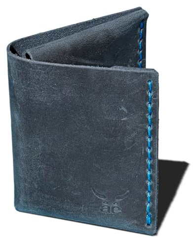 hochwertige Geldbörse MONO aus blauem Nubuk für Herren • feiner Seidenglanz: erhlich, exklusiv, metallfrei • für Scheine bis 200€, Münzen & 10+ Karten • Handwerk MadeInGermany