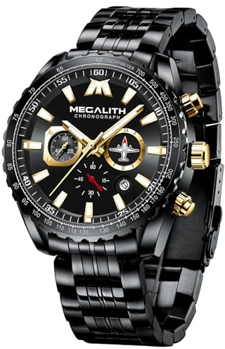MEGALITH Uhren Herren Edelstahl Chronograph Armbanduhr Herren Große mit Datum - Wasserdicht Quarz Uhr fur Männer Geschenk