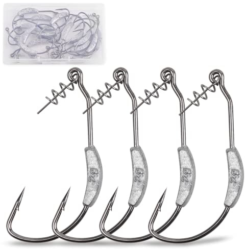 20stk Angelhaken mit Gewichten Swimbait Jig Haken mit Twistlock Zentrierstift,Weichplastik Wurm Angelhaken für Salzwasser Süßwasser (1/0-20stk)