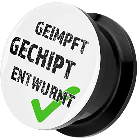 Piercingfaktor Ohr Plug Kunststoff Flesh Tunnel Piercing Ohrpiercing Picture Motiv Comic mit Spruch Geimpft Gechipt Entwurmt 6mm Weiß
