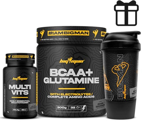 Pack BigMan | Bcca & Glutamina + Electrolyte 300Gr (LIMON) + Multivits 30 Caps + Shaker PRO REGALO | Aminoácidos Essenciales Con Carga de Minerales | Recuperación Muscular | Recuperación Muscular