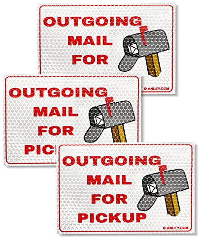 Anley Reflective Outgoing Mail for Pickup Magnet Sign 4x6 In - Magnetic Replacement for Universal Mailbox Flags - Alert Postal Carrier Raised Signal Sign Perfect for Home and Business Mailbox (3 Pack)