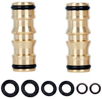 YAAVAAW 2-Pack Brass Double Male Hose Connectors, 16 * 45mm, Compatible with 1/2 Inch Quick-Connectors, Fits Standard Hozelock Connectors, Ideal for Gardening, Car Washing & More