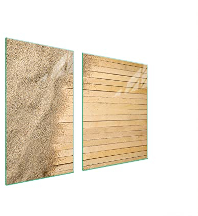 DarHaus Herdabdeckplatten tweiteilig 100x52 cm Ceranfeld Abdeckung Glas Spritzschutz Abdeckplatte Glasplatte Herd Ceranfeldabdeckung Deko, Sand Holz