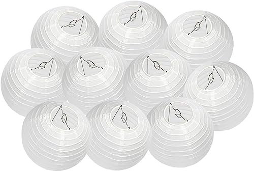 Meisax 10 Stücke Lampions 20cm Rund Papier Lampenschirm Weiß Papierlaterne Classic Bamboo Style Papierlampion für Hochzeitsdeko Geburtstag Garten