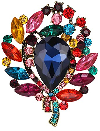EVER FAITH Braut Runde Strass Brosche Pin, glänzend Tropfen Marquise Kristall Vintage Pin Schmuck Geschenk für Damen Bunt Gold-Tone