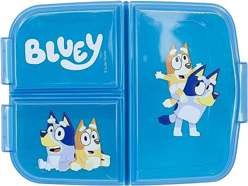 Various Boîte à lunch pour enfants-Sandwichera avec 3 compartiments pour garderie, boîte à lunch en plastique sans BPA, grand cadeau pour enfants (Bluey)