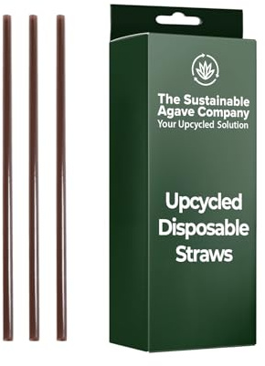 Sustainable Agave Co - Agave Fiber Unwrapped Drinking Straws - 100 Count - Plant-Based, Made With Upcycled Materials, Reusable - Brown, Regular, 8