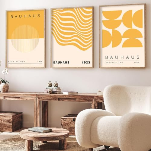 Geometrische Linie, Wandkunst, abstrakte Form, Drucke, Bauhaus 1923, Poster, Beige und Gelb, Wandkunst Mitte des Jahrhunderts, modernes Kunstwerk, Bauhaus-Ausstellungsposter, Boho, moderne Bilder für