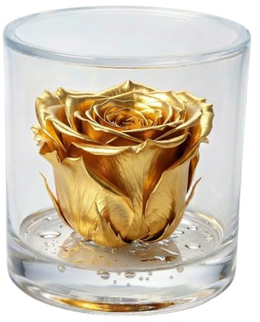Premium-rose.com Box Tondo con Rosa Oro stabilizzata Profumata, in plexiglass da 9cm con Rosa Oro Vera Eterna | Idea Regalo Nozze, Matrimonio, Anniversario 50 Anni, | Fatto in Italia (Oro 1401)