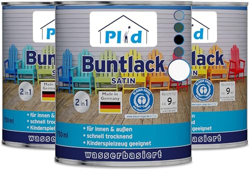 Plid® Laque Bois 2,25L Blanc Pur – Peinture vernis 2en1 - Couvrante, sans Odeur - Extérieur & Intérieur – Résistant aux Intempéries – Idéal pour Portes, Fenêtres, Volets, Meubles de jardin