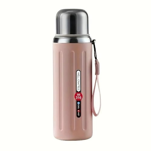 Termo de agua caliente o fria, cafe, infucion de té, Botella 600ml en acero inoxidable SUS 316 (Rosa)