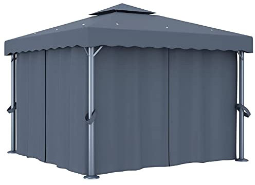 ZEYUAN Pavillon mit Vorhang, Faltpavillon, Pergola, Partyzelt, Standmarkise, Sonnenzelt, Garten Pavillion, Grillpavillon, 3x3 m Anthrazit Aluminium