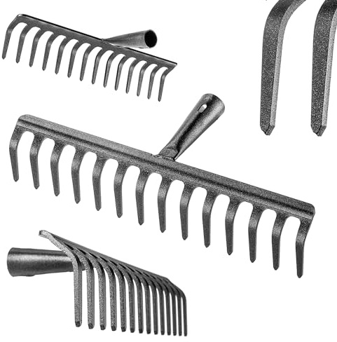 KADAX Gartenharke ohne Stiel, Gartenrechen aus Stahl, Rasenrechen für Gartenpflege, Robuste Rasenharke, Rechen zum Harken, Harke für Rasen, Gartenwerkzeug (Rechteckig 14 Zinken)