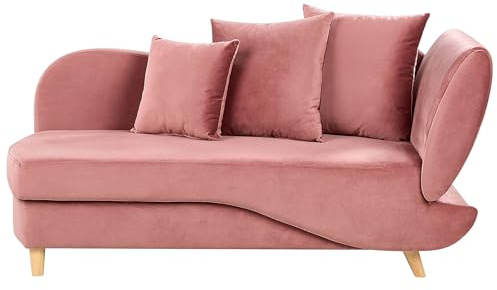 Beliani Chaiselongue Samt rosa rechtsseitig mit Stauraum Kissen modern Meri II