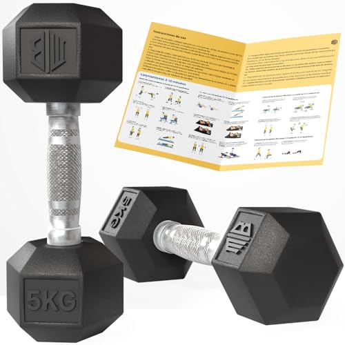 Mancuernas Hexagonales Profesionales - Pesas y Mancuernas con Agarre Cromado Antideslizante de Caucho (2.5 kg a 240 kg) - Individual, Par o Combo