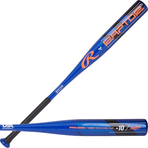 Rawlings | Raptor Baseball Bat | USA | 27-inch | -10 | 1 Pc. Aluminum | Blue/Orange