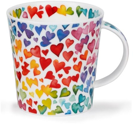 Dunoon Becher Cairngorm Lots of Love 0,48l Fine Bone China Porzellan 480ml Tasse Moderne Kaffeetasse mit farbenfrohem Herz Design | Hochwertige Qualität Spülmaschinenfest