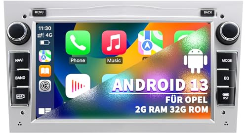 Autoradio pour Opel Astra Corsa Zafira, système Android 13 2G+32G avec Navigation GPS CarPlay Android Auto WLAN Bluetooth MirrorLink, écran Tactile 7 Pouces Radio FM Commande au Volant, Argent