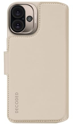 Decoded Lederhülle für iPhone 16 Plus, Abnehmbare Brieftasche, Abnehmbare Brieftasche, Mit Kartenhalter, magnetisch, MagSafe-kompatible Hülle, Premium ECCO Leder, Fall- und Stoßschutz, Lehm Beige
