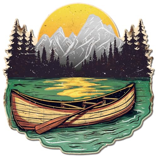 GLOBLELAND Vintage Metal Mountain Lake Boat Tin Sign Retro Forest Boating Plaque Poster Metal Wall Decorative Tin Signs Art Decor for Home Room Office Garden Cafe Decoration
