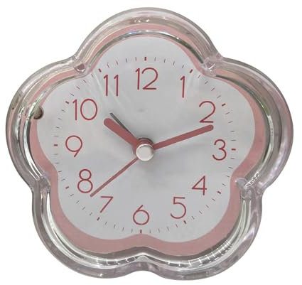 Pssopp Blumenförmiger Wecker, Transparentes ABS-Material, Niedliches und Kreatives Design, Geräuscharmer Nachtlichtwecker für Schlafzimmer Am Nachttisch und für Kinder (Rosa)