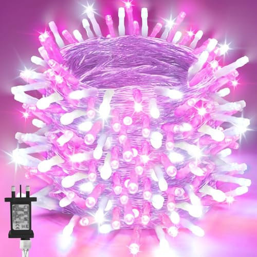 Gcstnn Christmas Tree Lights, 40M 400 LEDs Xmas Tree Fairy Lights Plug in with 8 Light Modes,Memory & Timing Function & Waterproof for 1-3M(3-10ft) Christmas Tree, Bedroom Decorations(Pink + White)