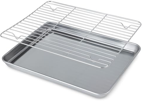 Gardenko Backblech mit Abkühlgitter – Edelstahl 304 (18/8), rechteckige Backform 31x24x2,5 cm – spülmaschinenfest, gesund & ungiftig – Ofenblech-Set mit Auskühlgitter