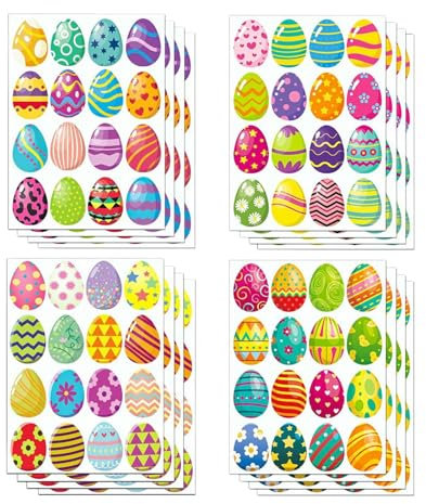 Walopola Osterei-Aufkleber, bunt, selbstklebende Urlaubsdekor-Aufkleber, 16 Bögen, Frohe Ostern, dekorative Feiertagsparty-Zubehör für Kinder und Erwachsene