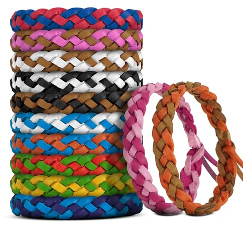 BuggyBands 12 Pack Mosquito Repellent Bracelets, DEET-Free Natural Bands, PU Leather Insect & Bug Repellent Wrist Bands for Kids & Adults, Individually Wrapped
