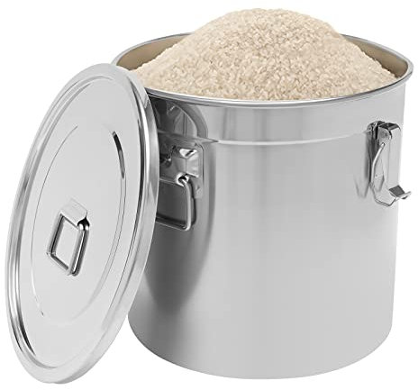 Eimer, 33L Lebensmittel Eimer mit Deckel, 3 Dichtungsclips und Griffe, Eimer Dicke 0.6mm, für Reis, Mehl, Getreide, Edelstahl
