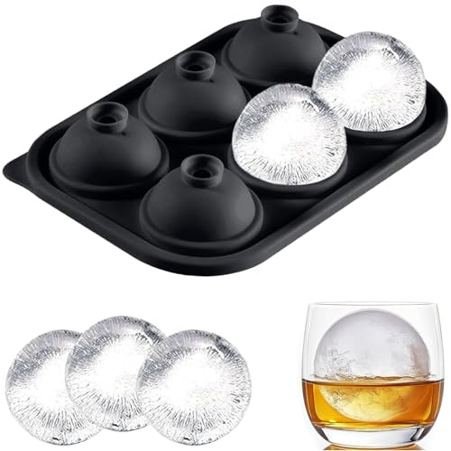 Ice Ball Maker with Lid, 6 Cavity Round Ice Cube Tray for Freezer, Easy Release Silicone Ice Mold Reusable Sphere Tray for Whiskey Cocktails and Homemade, Keep Drinks Chilled