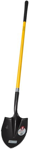 IDEAL-Spatenschaufel klein mit Wellenschliff | zum Graben in festen und durchwurzelten Böden & Materialtransport | Blatt aus Federstahl 300 x 220 mm, mit Tritt, Fiberglas-Langstiel 120 cm