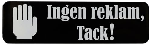 Ingen reklam tack! Skylt till brevlåda, brevboxar och brevinkast – 30x100 mm – Självhäftande Svart brevlådeskylt med tydlig, vit text