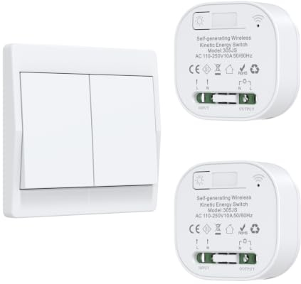 Aovrlcx RF433 Self Powered Wireless Light Switch Button Remote Kinetic Wireless Light Switch Kit Radio Wall Switches Lighting Fixtures Battery Free (EU 2Gang 1V2 L)