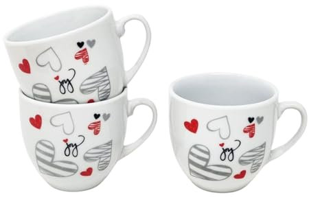 CUCUBA Set 3 Tazzine da Caffè in Ceramica Decorate con Cuori 70ml Lavabili Colore Bianco