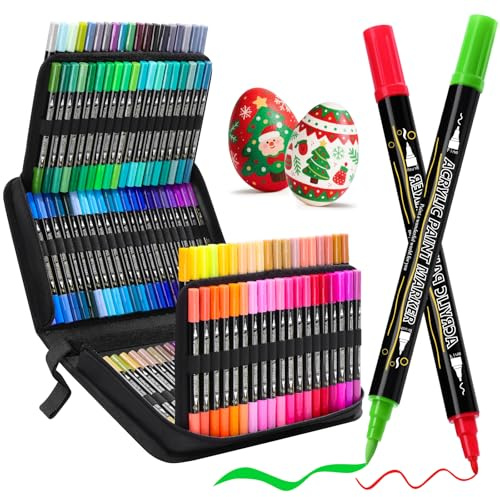 Tongfushop 120 Colori Pennarelli Acrilici Doppia Punta, Marcatori Acrilici Asciugatura Rapida & Impermeabili,Acrylic Marker Ad Acqua per Dipingere Sassi, Colorazione, Legno, Vetro, Tessuti, Pittura