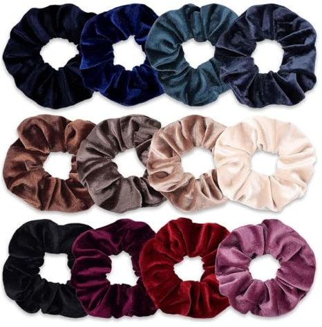 GGUFAY Haargummis Scrunchies für Damen, 12 Stück Weiche Elastische Pferdeschwanzhalter,Einfarbige Elastische Dicke Bänder, Samt Haargummis, Frauen Haarschmuck(Dunkel)