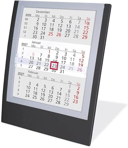 Tischkalender Einsteckkalender 2026/2027 schwarz/grau Monatskalender 3 Monate Kalender Kalendarium Stehkalender Aufstellkalender