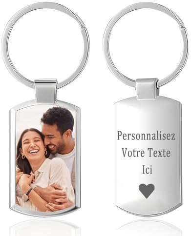 Porte-clés personnalisé avec photo - Porte-clés avec texte et photo gravés, cadeau personnalisé pour homme et petit ami