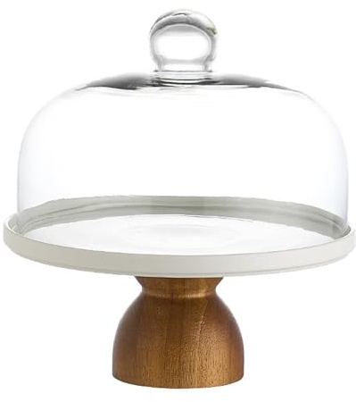 Vnook Dessert plate, cake plate with lid and base, cake plate, cake stand with glass dome, for party, wedding, festive occasions chocolate, cheese, dessert, fruit(L)