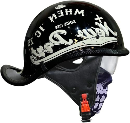 Retro Motorradhelm Halbschalenhelm Mit DOT/ECE Zulassung Baseball Cap Helm Jethelm Deutscher Stil Totenkopf Kappe Helm Motorrad Cruiser Roller Cool Helm Für Männer Und Frauen 1,XL