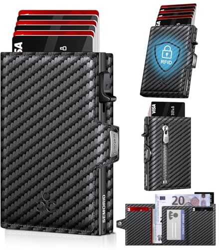 Geldbörse Herren, Portmonee Herren mit Münzfach & RFID Schutz, Slim Wallet Pop-up Kartenetui Herrens, Geldbeutel Herrens für 9-11 Karten ID-Fenster Geldscheinfach Smart Wallet for Men (Kohlefaser)