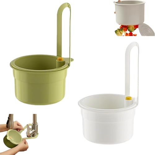 2 Pezzi Cestino di Drenaggio per Lavandino, Cestino di Scarico del Scolapasta del Lavandino Sospeso, Lavello da Cucina Autopulente, Previene Gli Intasamenti, Adatto per lo Stoccaggio in Cucina (Verde,