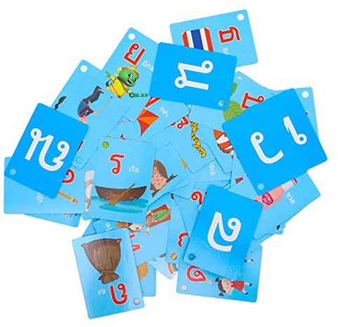 minkissy Thai Language Learning Flash Cards Funny Words for Kids, 90pcs Thick Educational Sandpaper Letters Cards for Children Early Learning and Practical Language Study