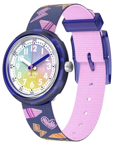 Flik Flak Girl Kids Watch Casual Purple Bio-sourced Water Resistant Quartz Rainbow Crayons