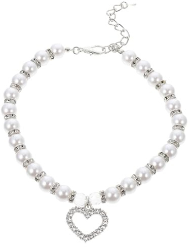 Abaodam White Pearl Dog Collar for Small Dogs L Size, Photography Pet Collar and Puppy Necklace, Party Costume Accessory for Small Breeds